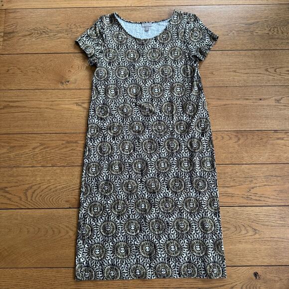 J. Jill Wearever Collection Stretch Dress Tribal SZ SP Soft Neutral Knee Midi - Picture 1 of 6